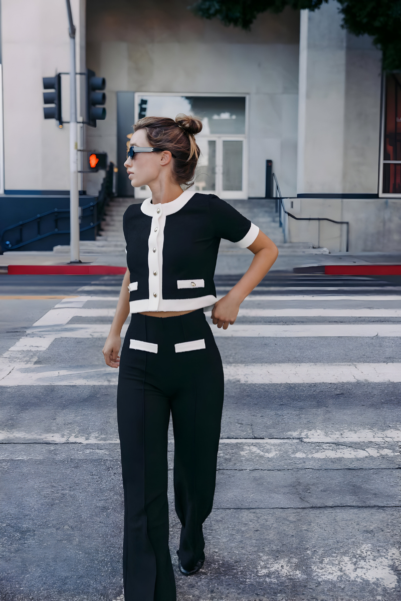 Sophia™ | Elegante Zwart-Wit Tweedelige Set