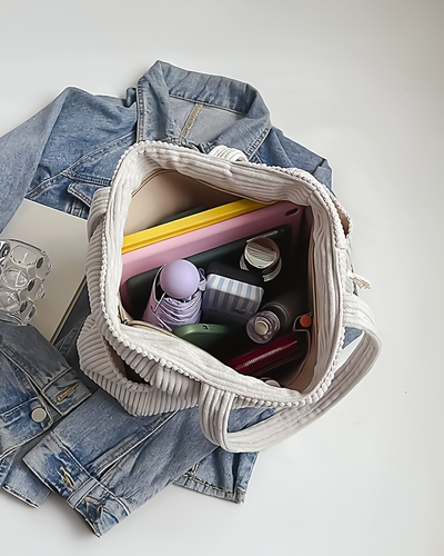 Lea™  | Geribde Draagtas Met Koorddetail