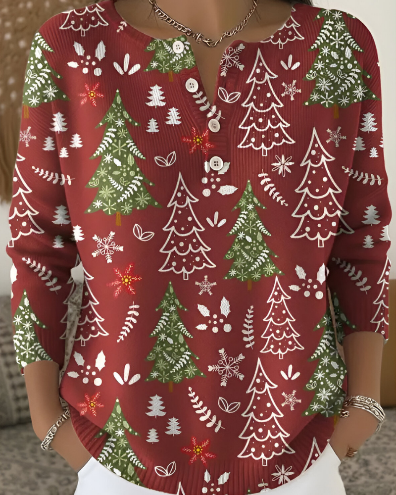 Emy™ | Feestelijke Kerstprint Top